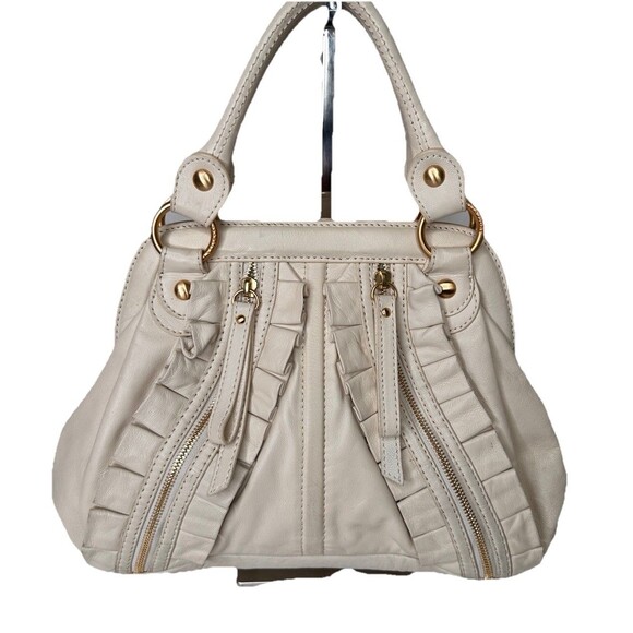Rare Y2K Isabella Fiore  Leather Handbag Satchel Cream Ruffle Detail Gorgeous - Picture 2 of 14